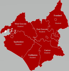 Map of the area of Leicestershire known as the Gartree Hundred