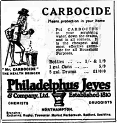 Newspaper advertisement showing a male figure in the form of a tin can