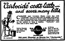 Newspaper advertisement showing a male figure in the form of a tin can
