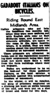 A newspaper cutting about Italian prisoners of war in Market Harborugh