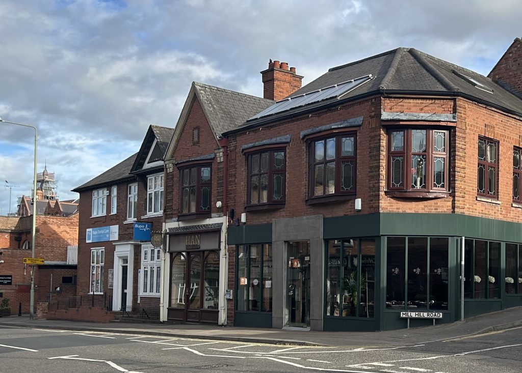 A row of modern restaurants